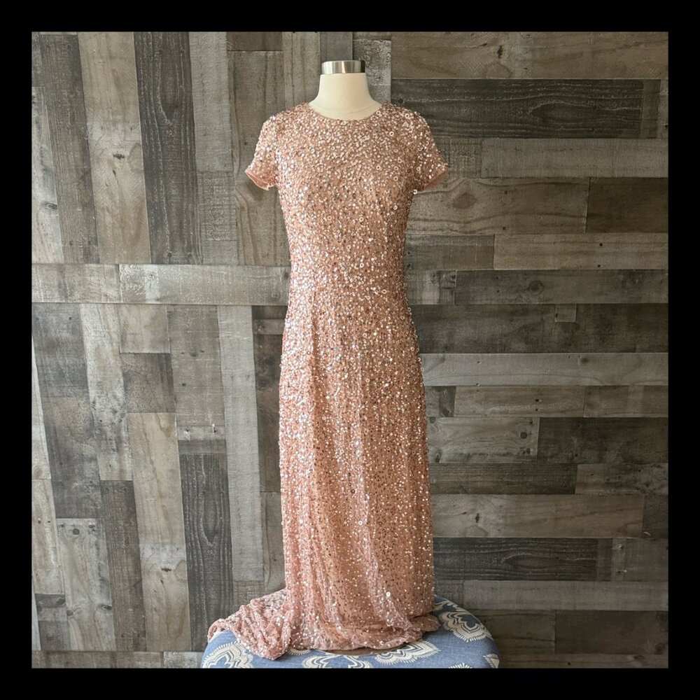 Adrianna Papel rose gold sequin maxi dress size 6 formal gala cocktail party